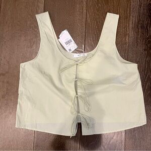 MANGO Green Tie-Front Crop Top